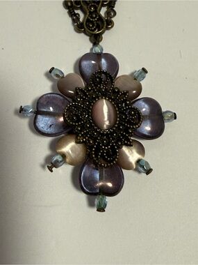 Vintage Style Antique Brass Filigree Purple Heart Beaded Cross Necklace
